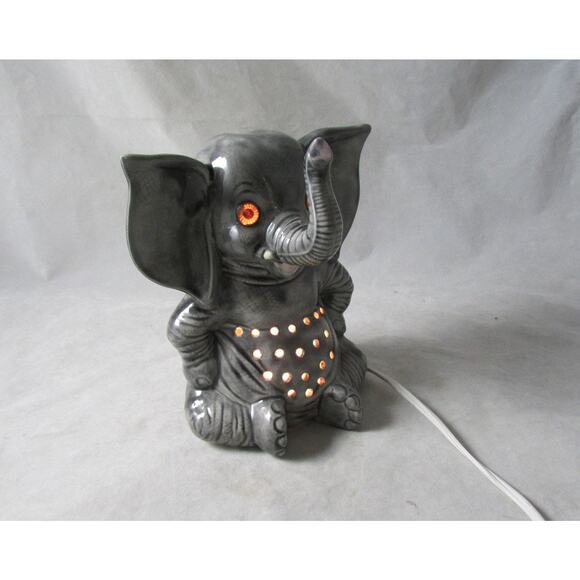 Ceramic Elephant Figural Accent Light Pierced Tummy Vintage - Picture 3 of 9